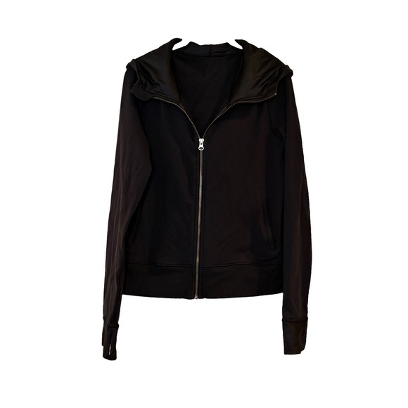 lululemon athletica Tops - Lululemon Hoodie Sweatshirt Full Zip Solid Black Drapey Back Stretch‎ Size 8